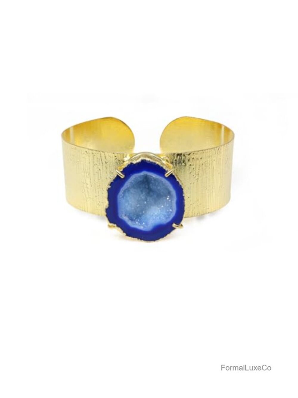 Natural Cave Druzy Agate Geode Gold Plated Cuff Bracelet Gemstone Crystal